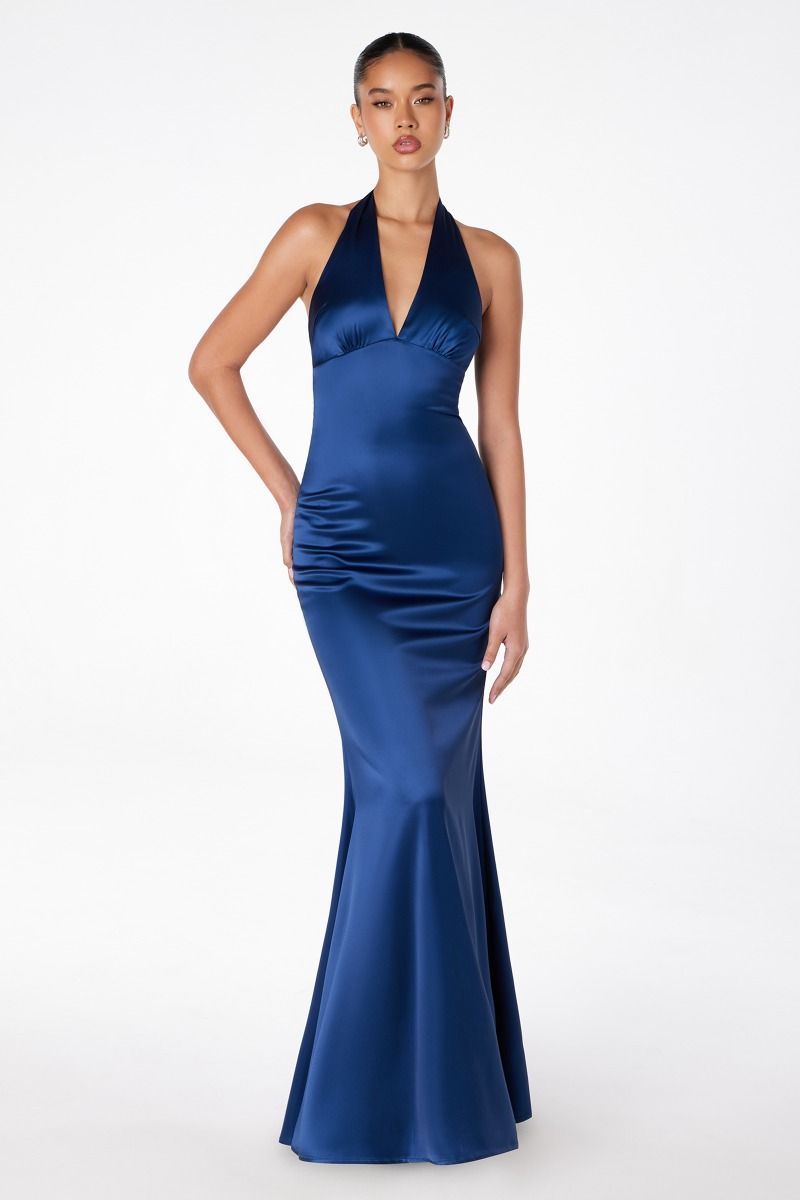Ladivine T2001 - Halter Empire Satin Prom Dress Prom Dresses in Black
