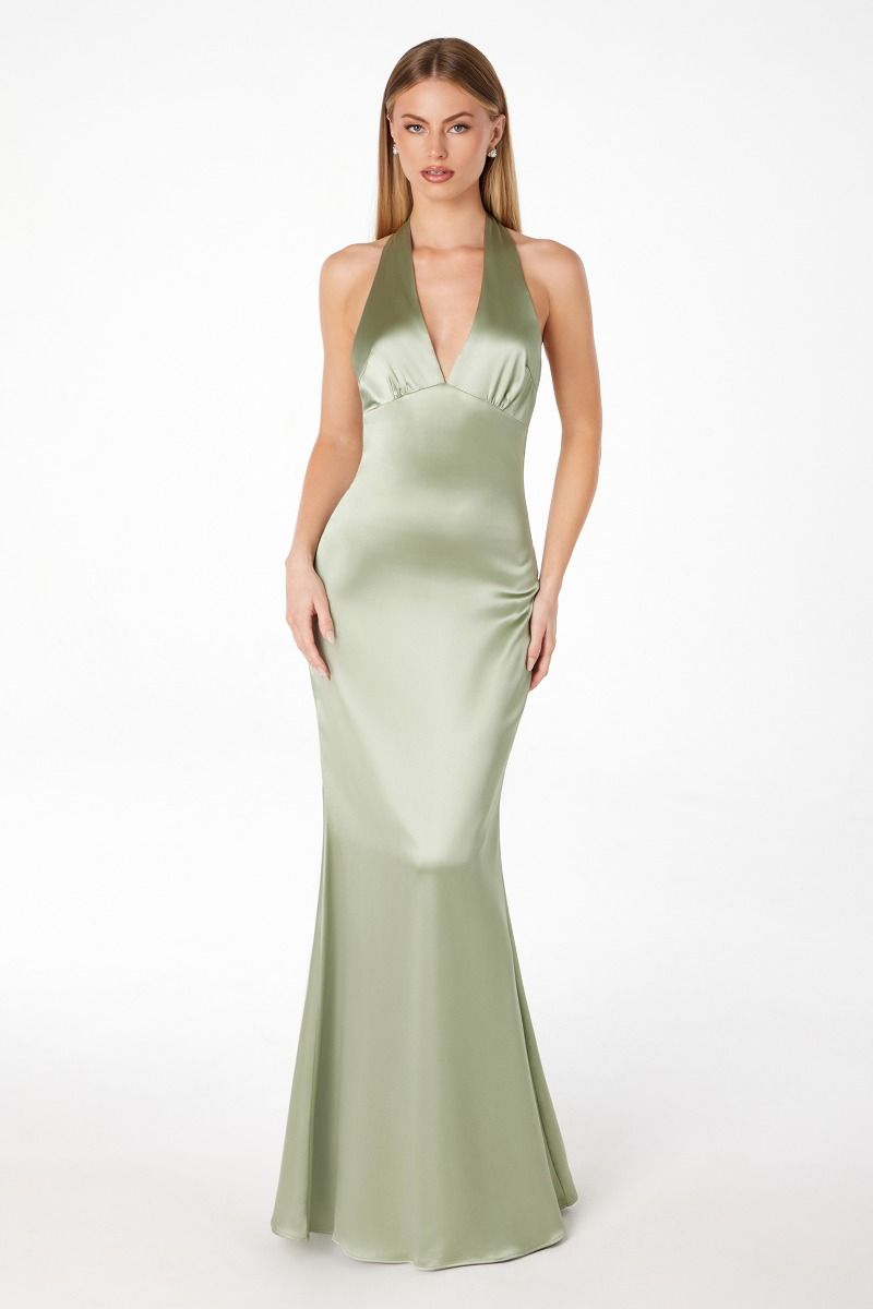 Ladivine T2001 - Halter Empire Satin Prom Dress Prom Dresses in Mauve