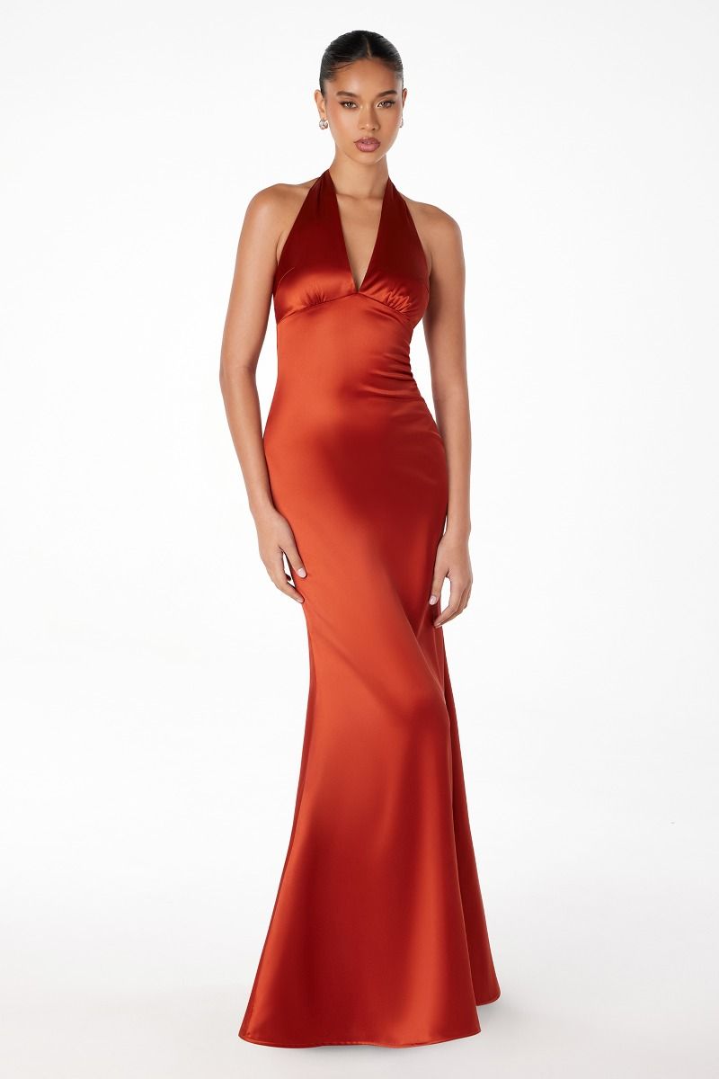 Ladivine T2001 - Halter Empire Satin Prom Dress Prom Dresses in Navy