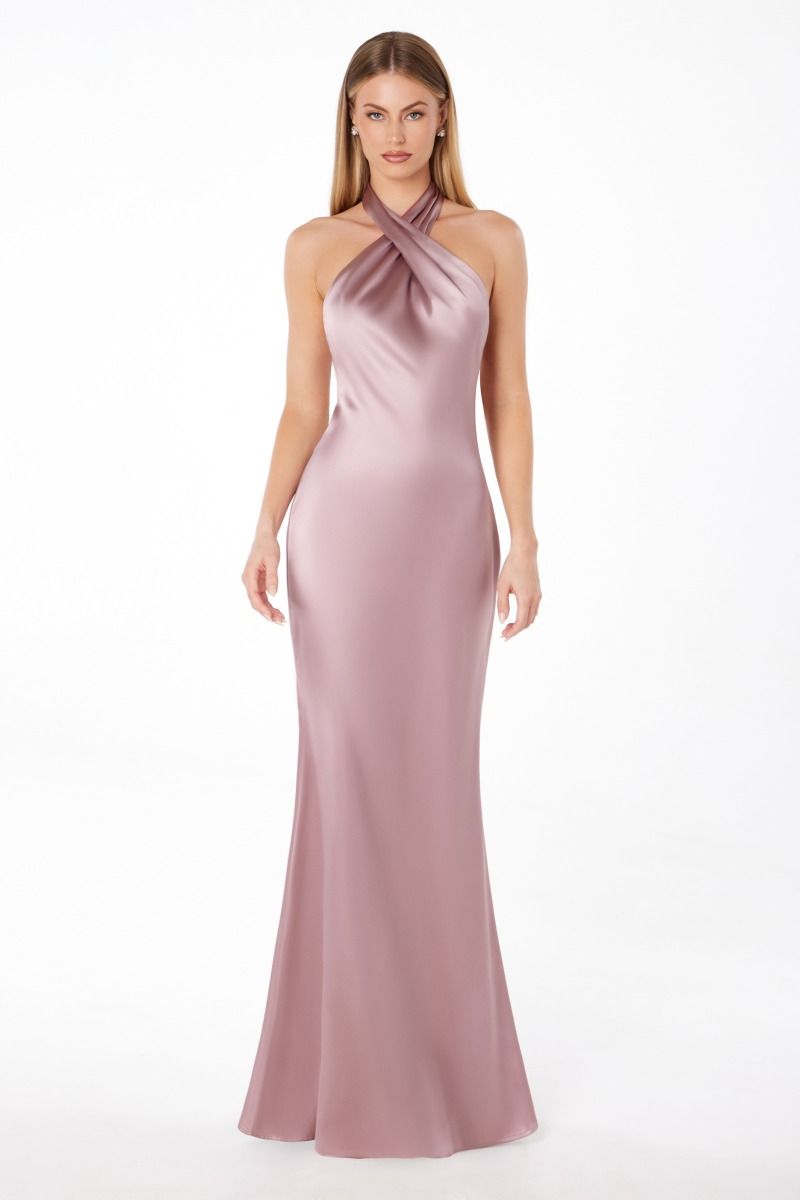 Ladivine T2005 - Cross Halter Satin Prom Dress Prom Dresses in Black