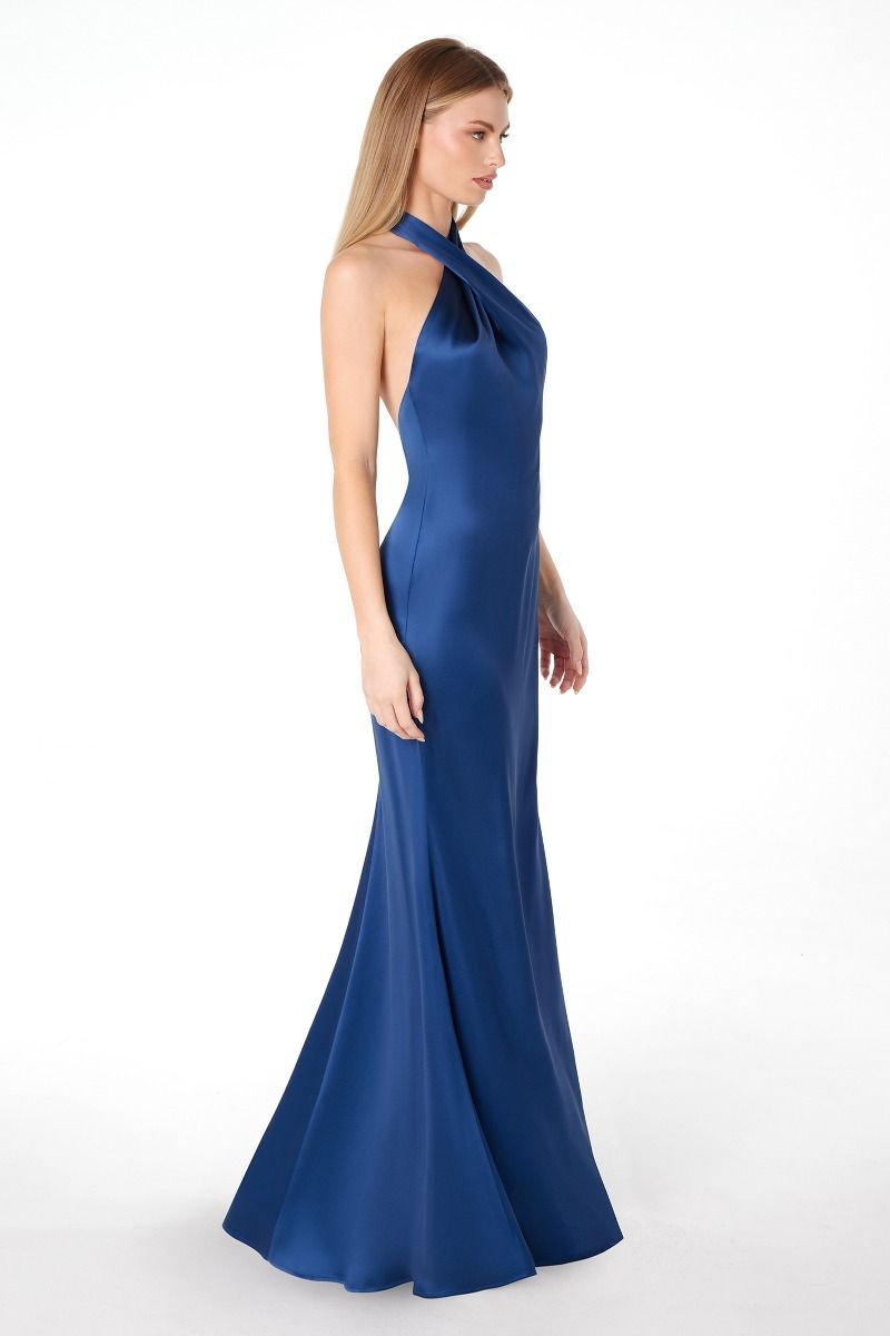 Ladivine T2005 - Cross Halter Satin Prom Dress Prom Dresses in Blue