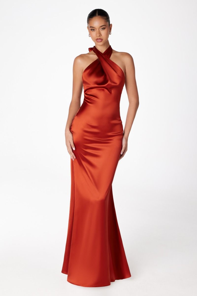 Ladivine T2005 - Cross Halter Satin Prom Dress Prom Dresses in Blue
