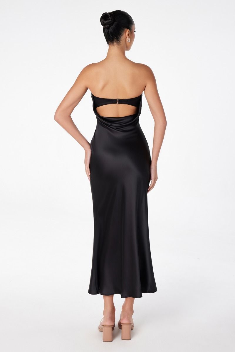 Ladivine T2006 - Shiny Strapless Back Cutout Dress Wedding Guest in Black