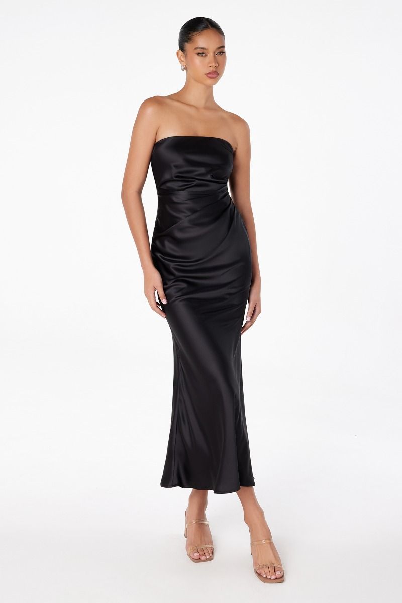 Ladivine T2006 - Shiny Strapless Back Cutout Dress Wedding Guest in Black