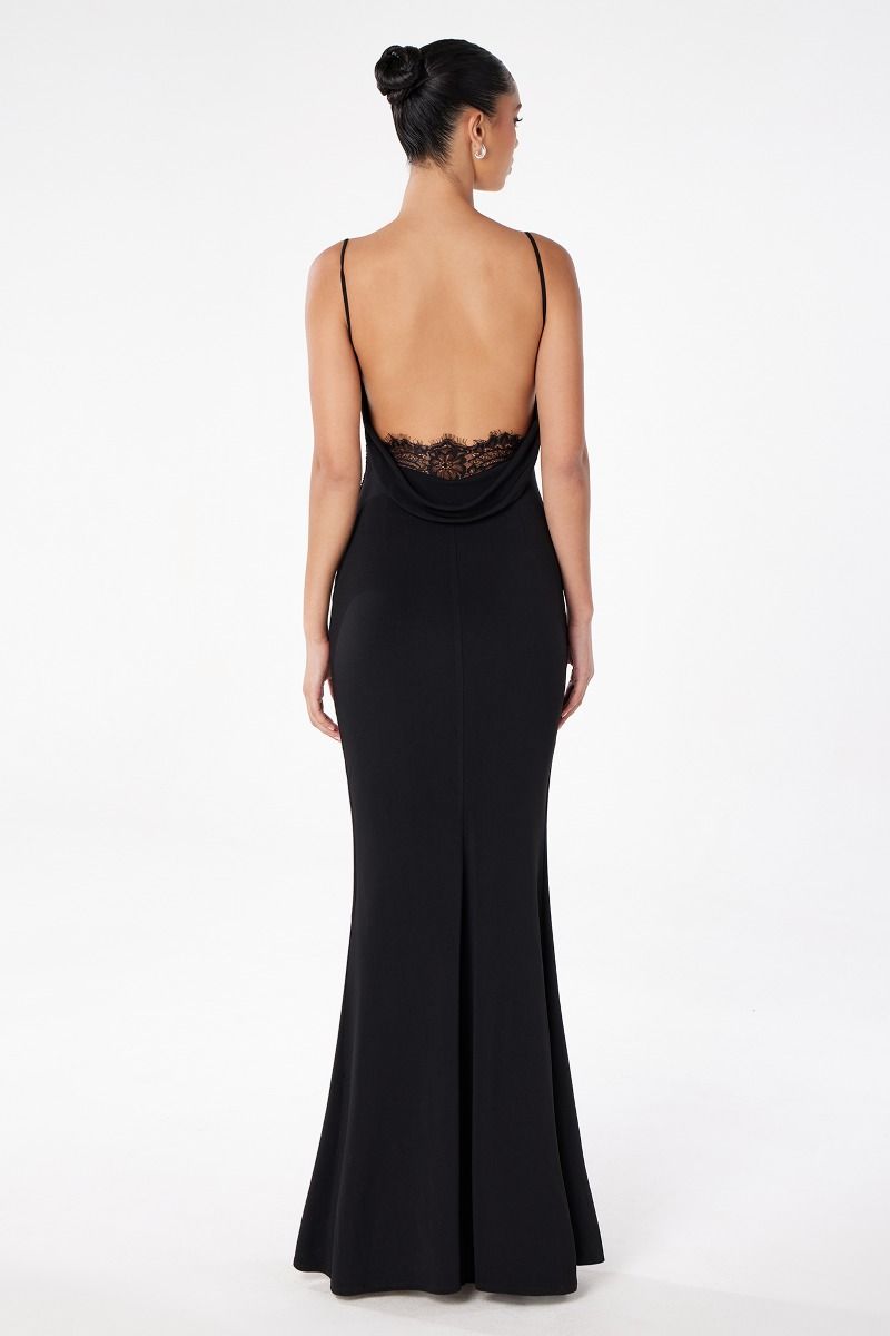 Ladivine T2008 - Cowl Neck Mermaid Gown In Black