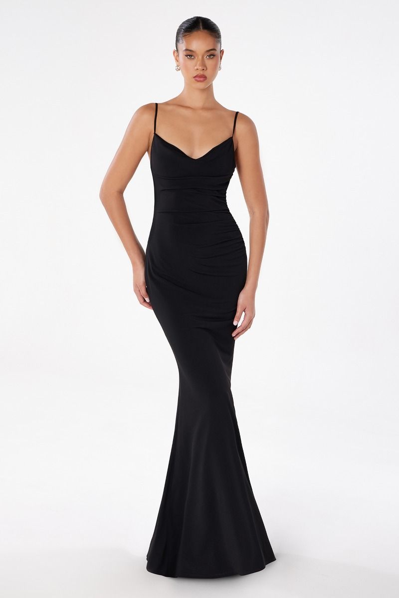 Ladivine T2008 - Cowl Neck Mermaid Gown Prom Dresses in Black