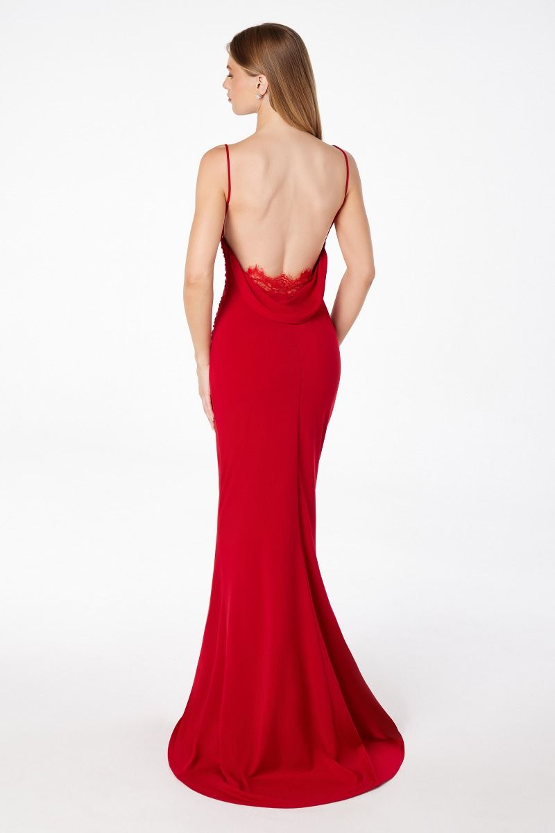Ladivine T2008 - Cowl Neck Mermaid Gown In Red