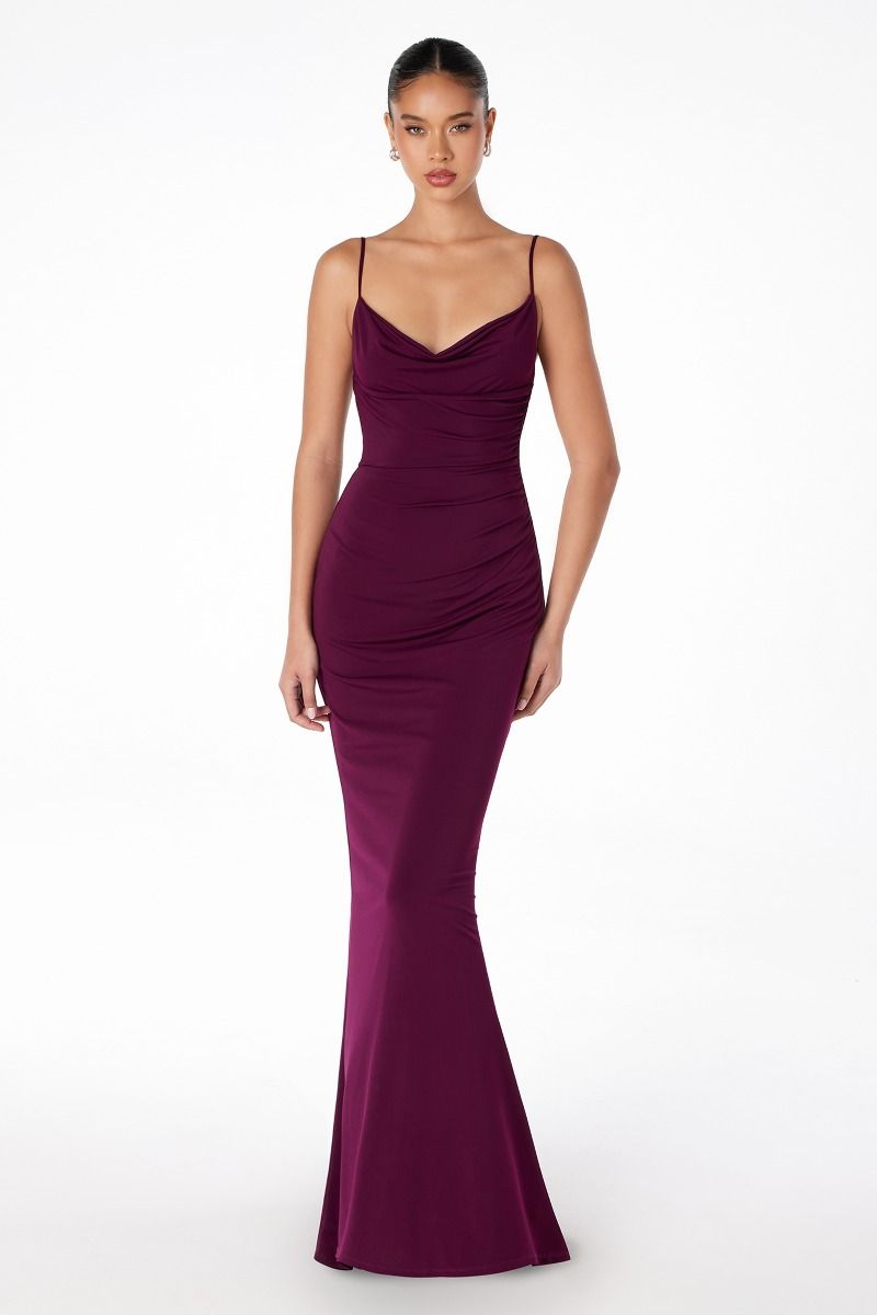 Ladivine T2008 - Cowl Neck Mermaid Gown In Red
