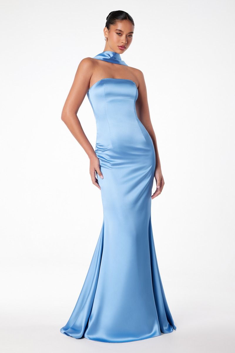Ladivine T2012 - Strapless Satin Mermaid Gown Prom Dresses in Blue