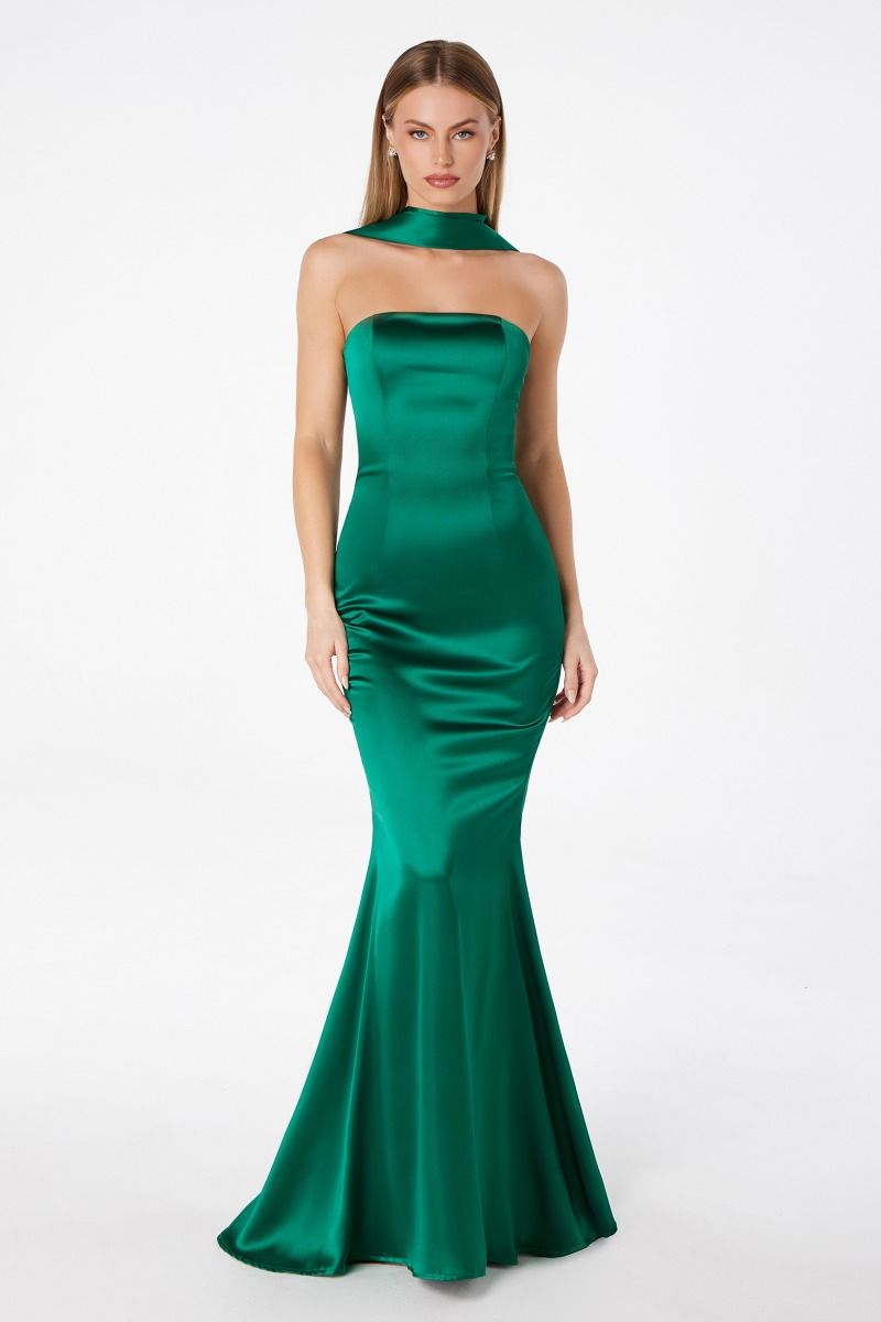 Ladivine T2012 - Strapless Satin Mermaid Gown Prom Dresses in Emerald