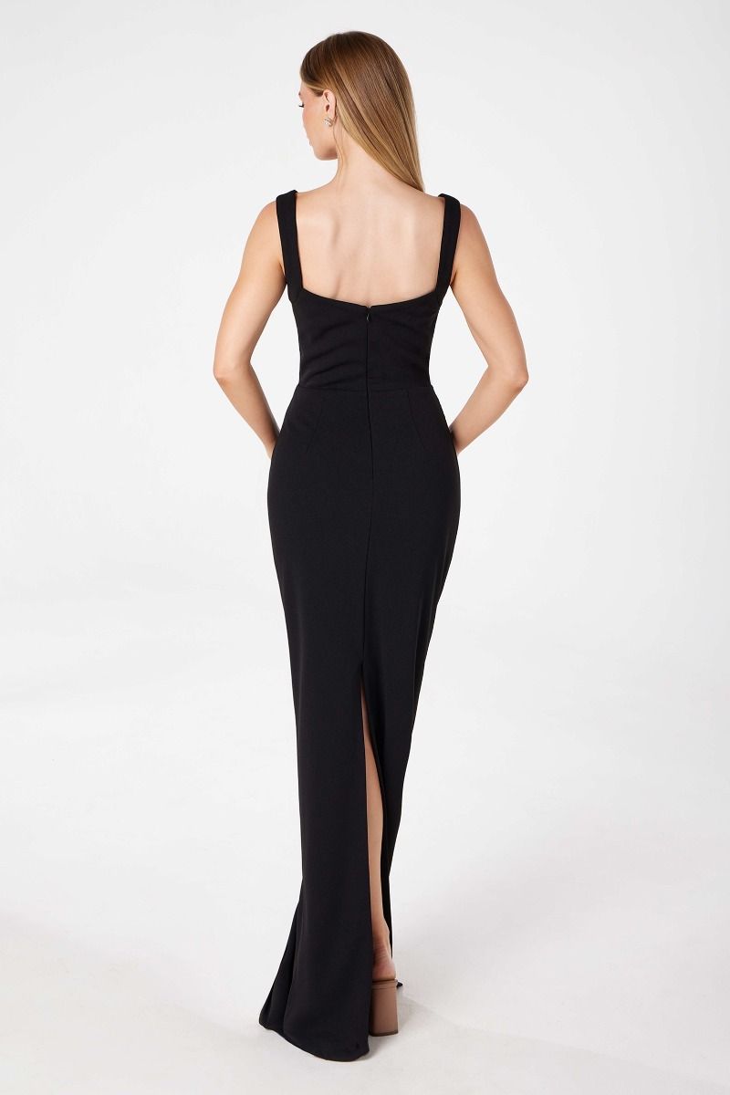Ladivine T3000 - Crepe Sleeveless Sheath Long Dress Prom Dresses in Black