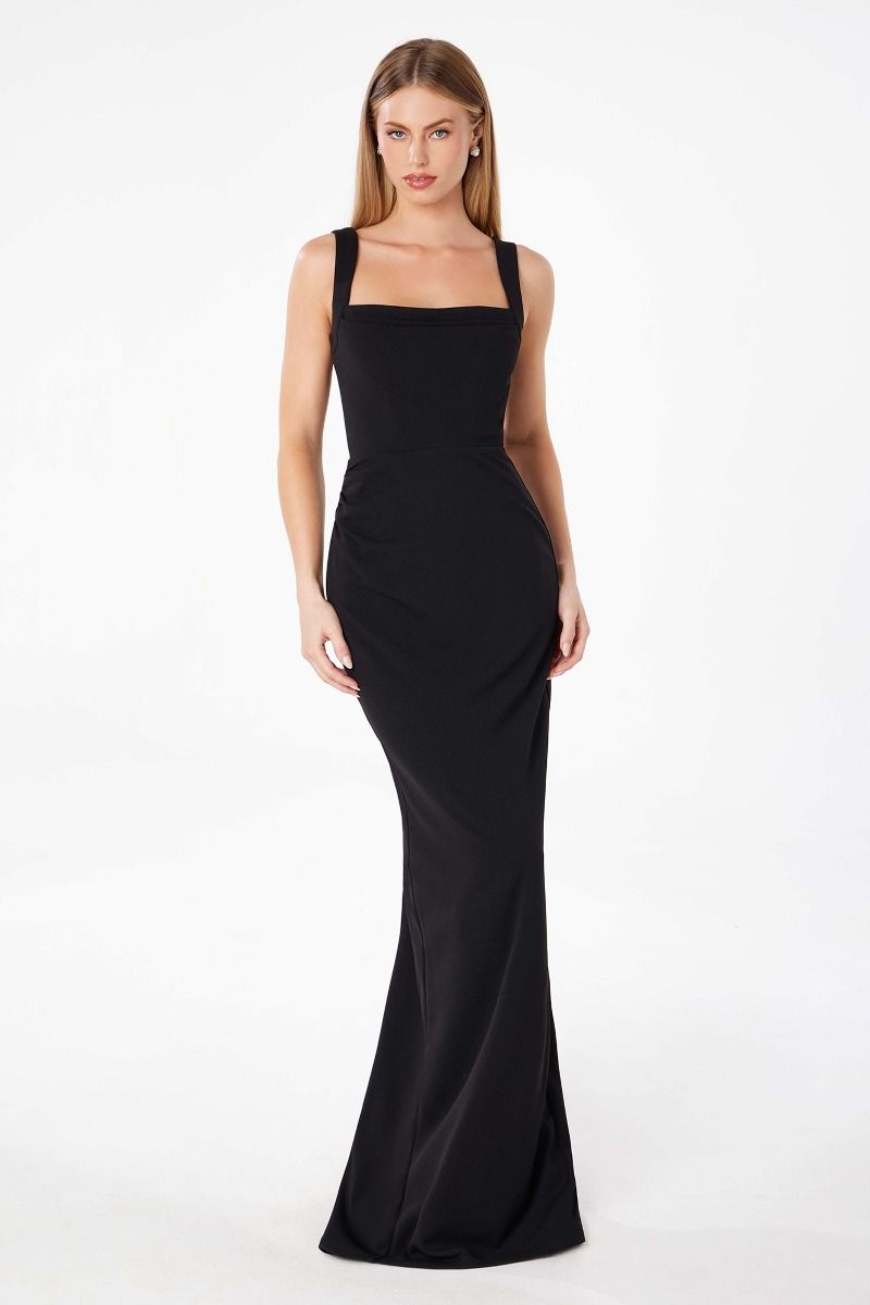 Ladivine T3000 - Crepe Sleeveless Sheath Long Dress Prom Dresses in Black