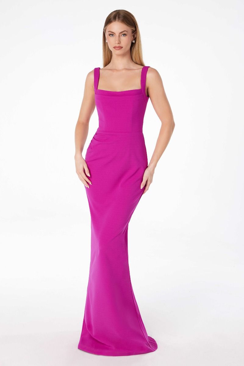 Ladivine T3000 - Crepe Sleeveless Sheath Long Dress Prom Dresses in Black