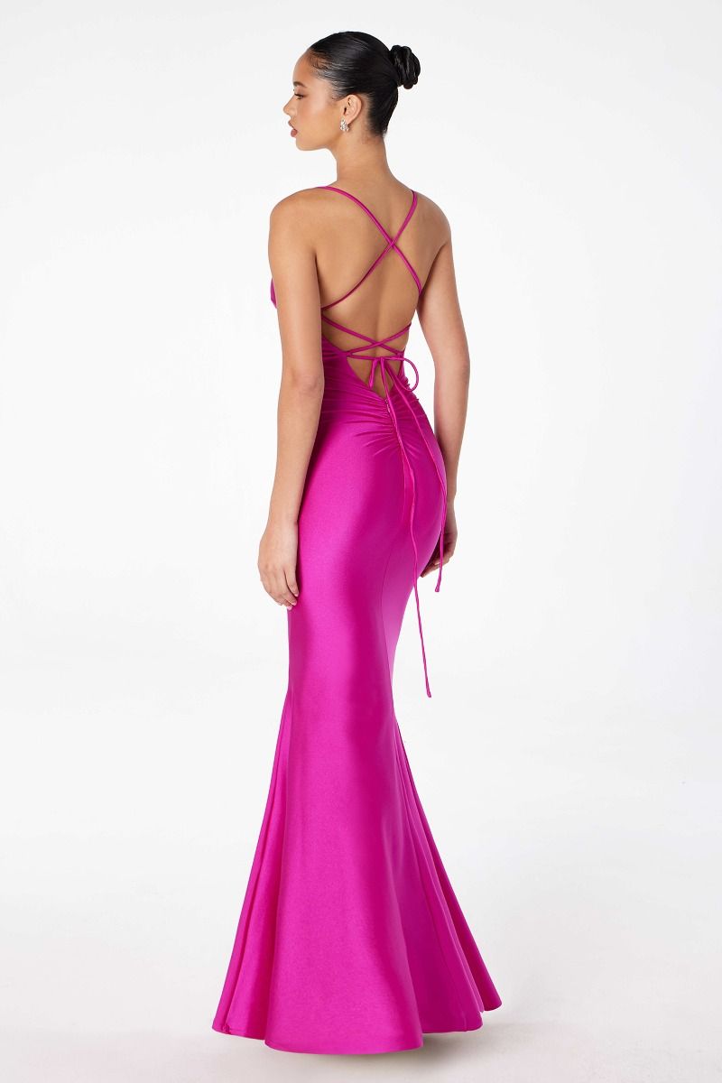 Ladivine T3001 - Lace-Up Back Sheath Formal Dress Prom Dresses in Black