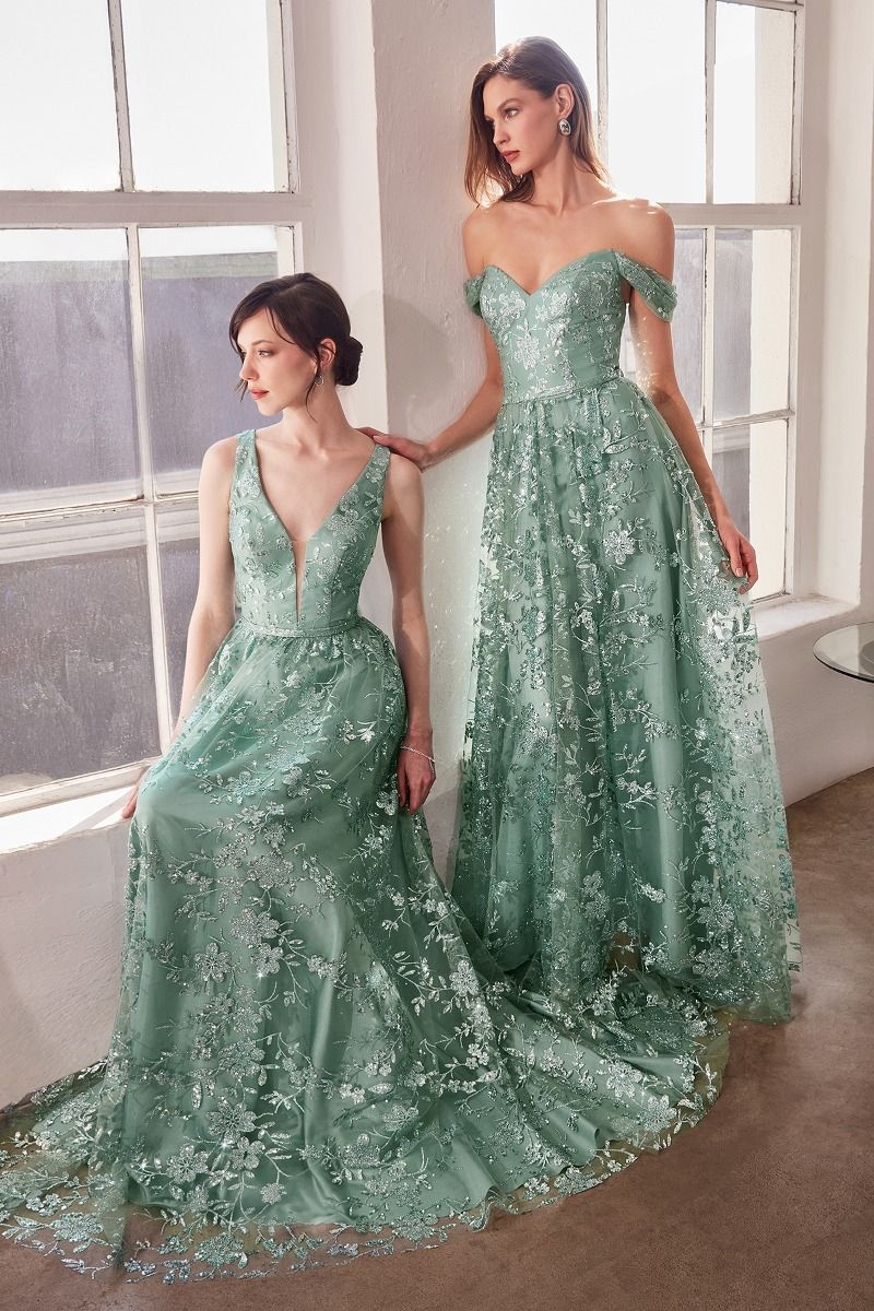 Amoris by Ladivine T606 - Illusion Plunging Neck Prom Dress Prom Dresses in Gold