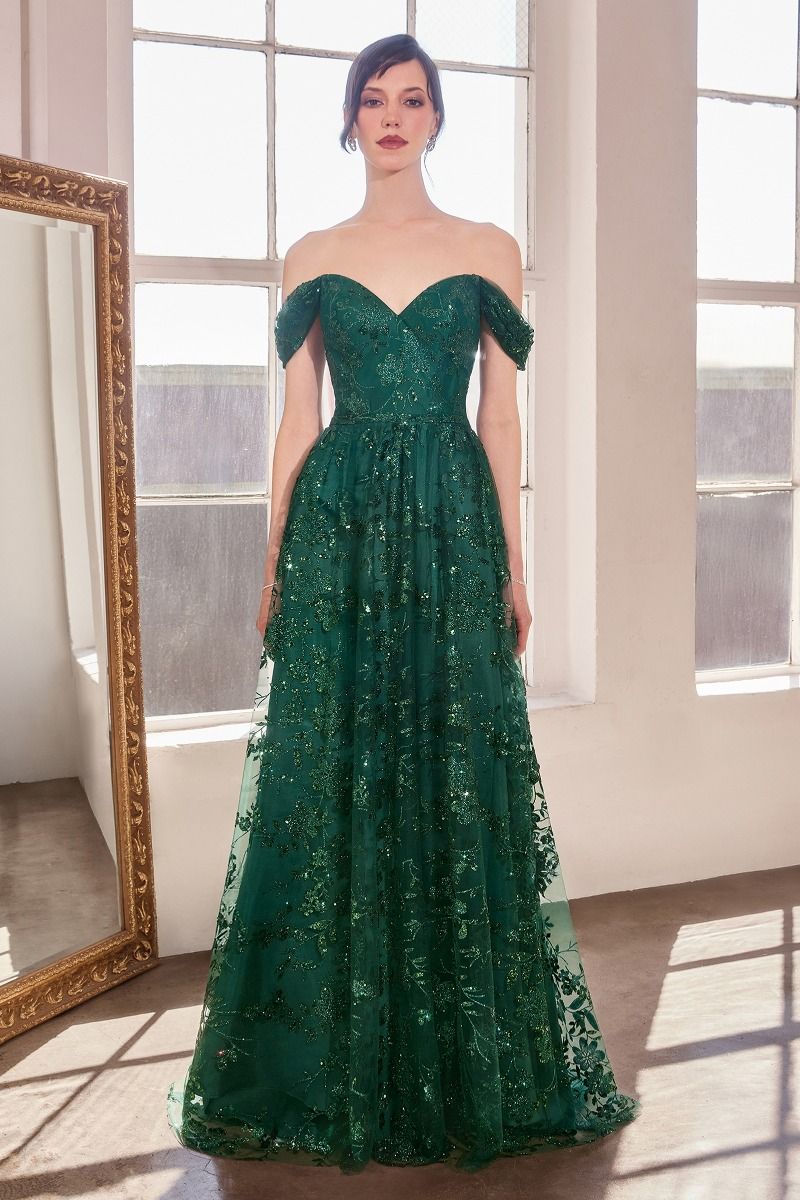 Amoris by Ladivine T607 - Sweetheart Off-Shoulder Formal Dress In Green
