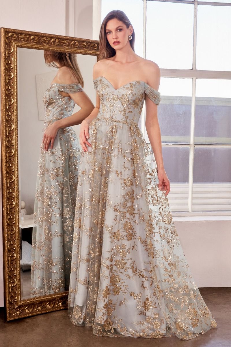Amoris by Ladivine T607 - Sweetheart Off-Shoulder Formal Dress In Gold