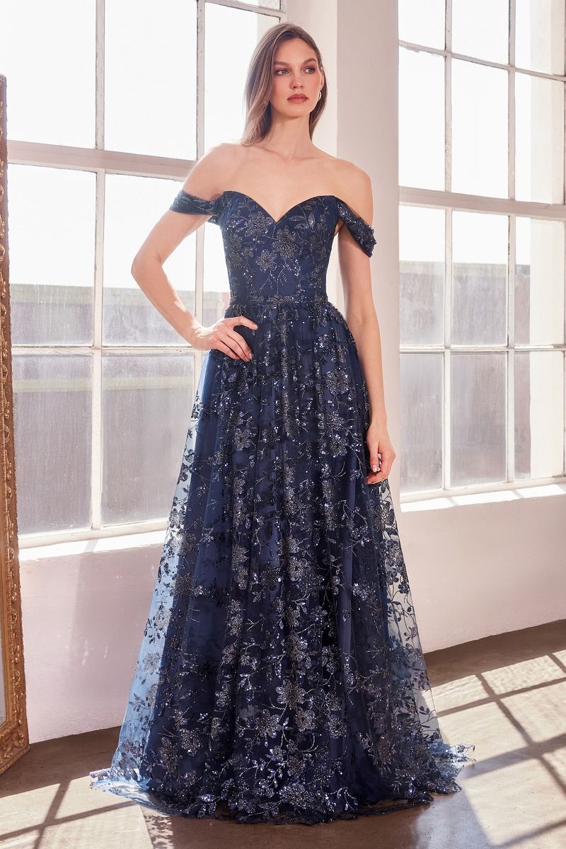 Amoris by Ladivine T607 - Sweetheart Off-Shoulder Formal Dress In Blue