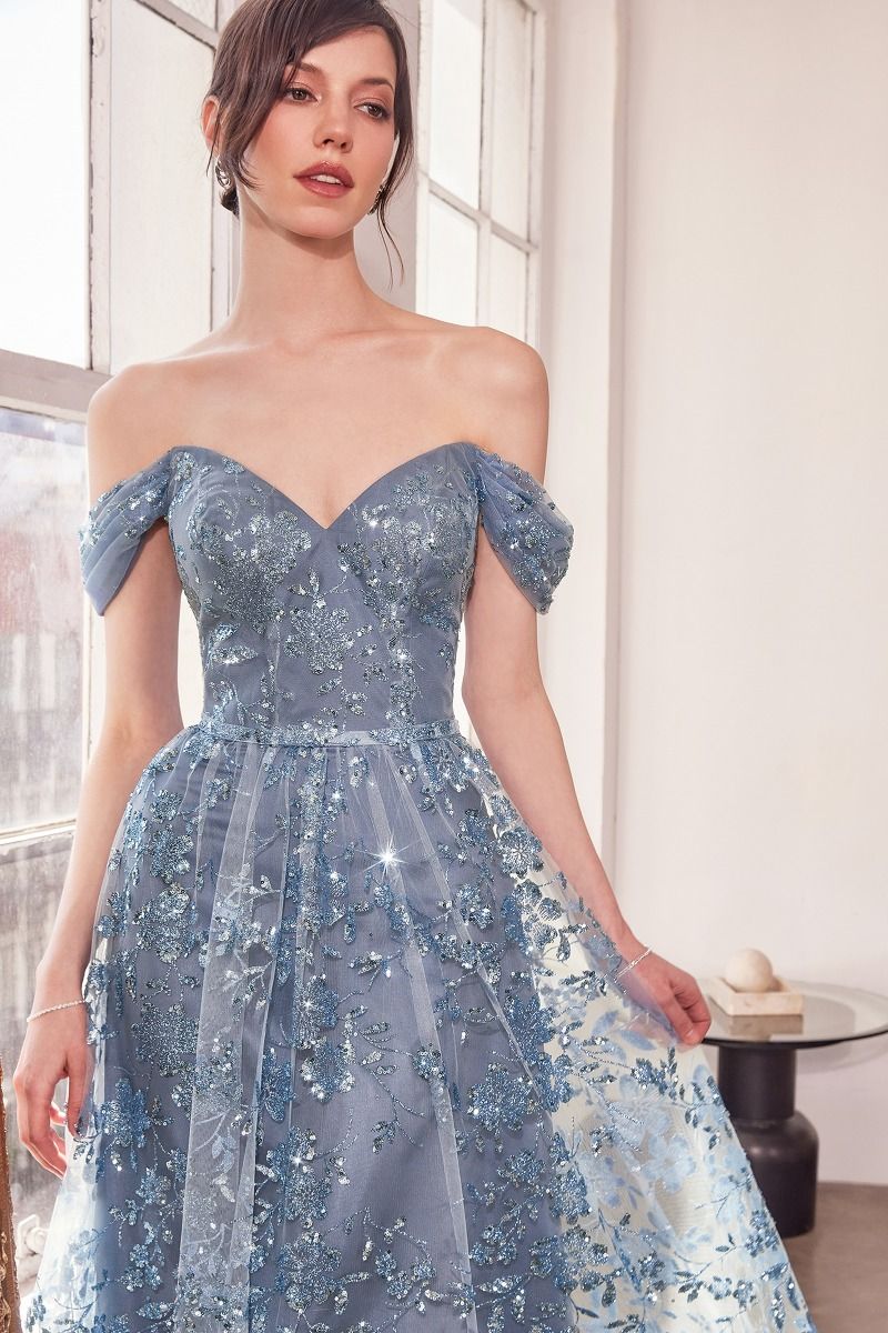 Amoris by Ladivine T607 - Sweetheart Off-Shoulder Formal Dress In Blue