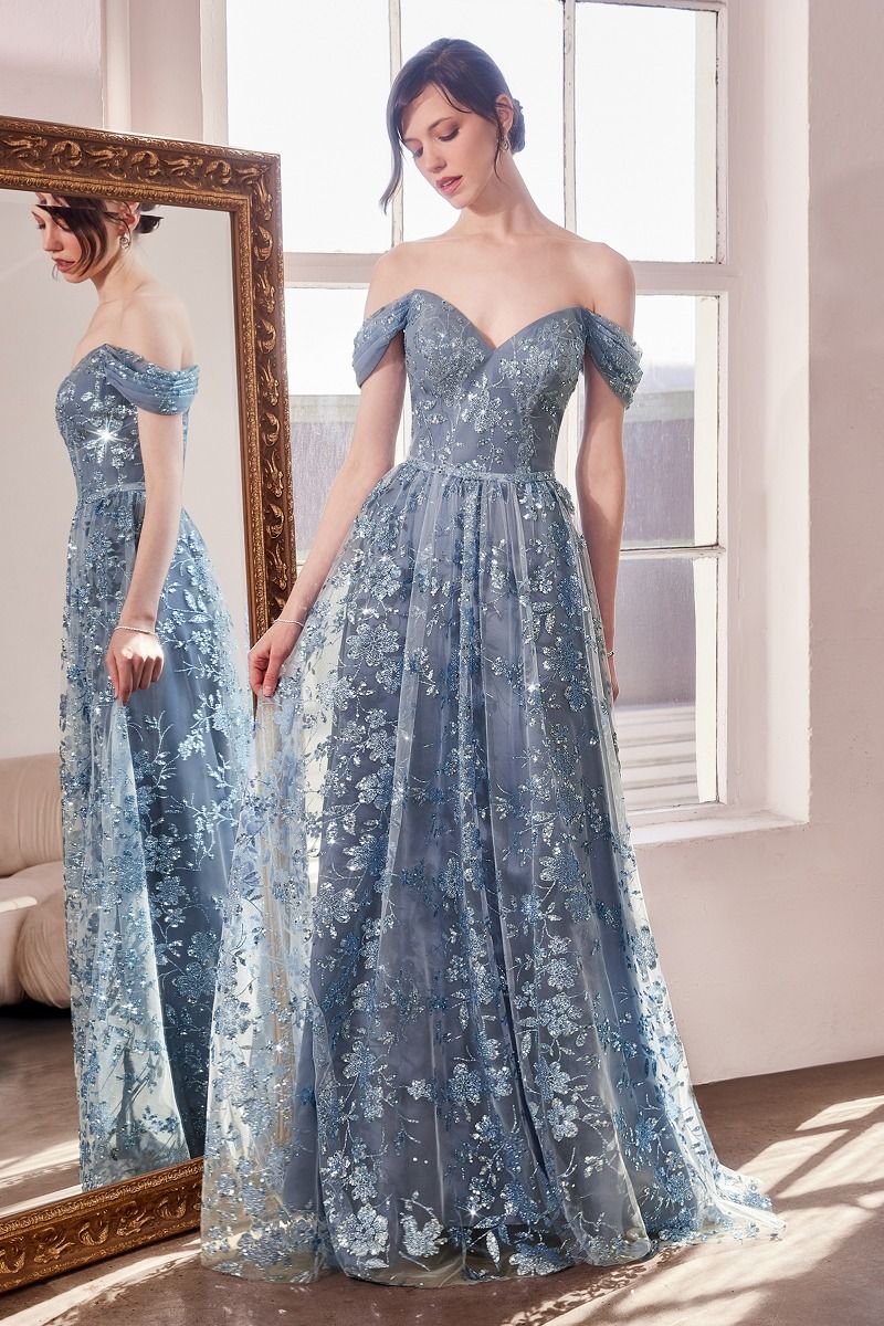 Amoris by Ladivine T607 - Sweetheart Off-Shoulder Formal Dress In Blue