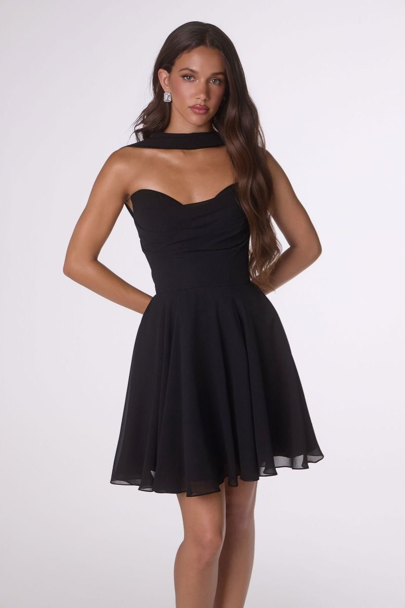 Amoris by Ladivine T709 - Cowl Neck A-Line Chiffon Short Dress