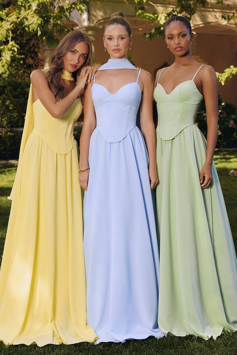 Amoris by Ladivine T711 - Basque Waist Corset Formal Dress Bridesmaid Dresses in Babyblue