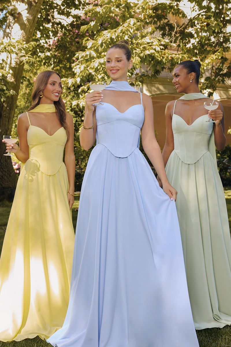 Amoris by Ladivine T711 - Basque Waist Corset Formal Dress Bridesmaid Dresses in Babyblue