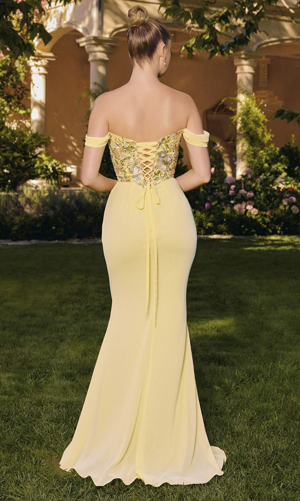 Amoris by Ladivine T721 - Embroidered Basque Waist Evening Gown Prom Dresses in Yellow