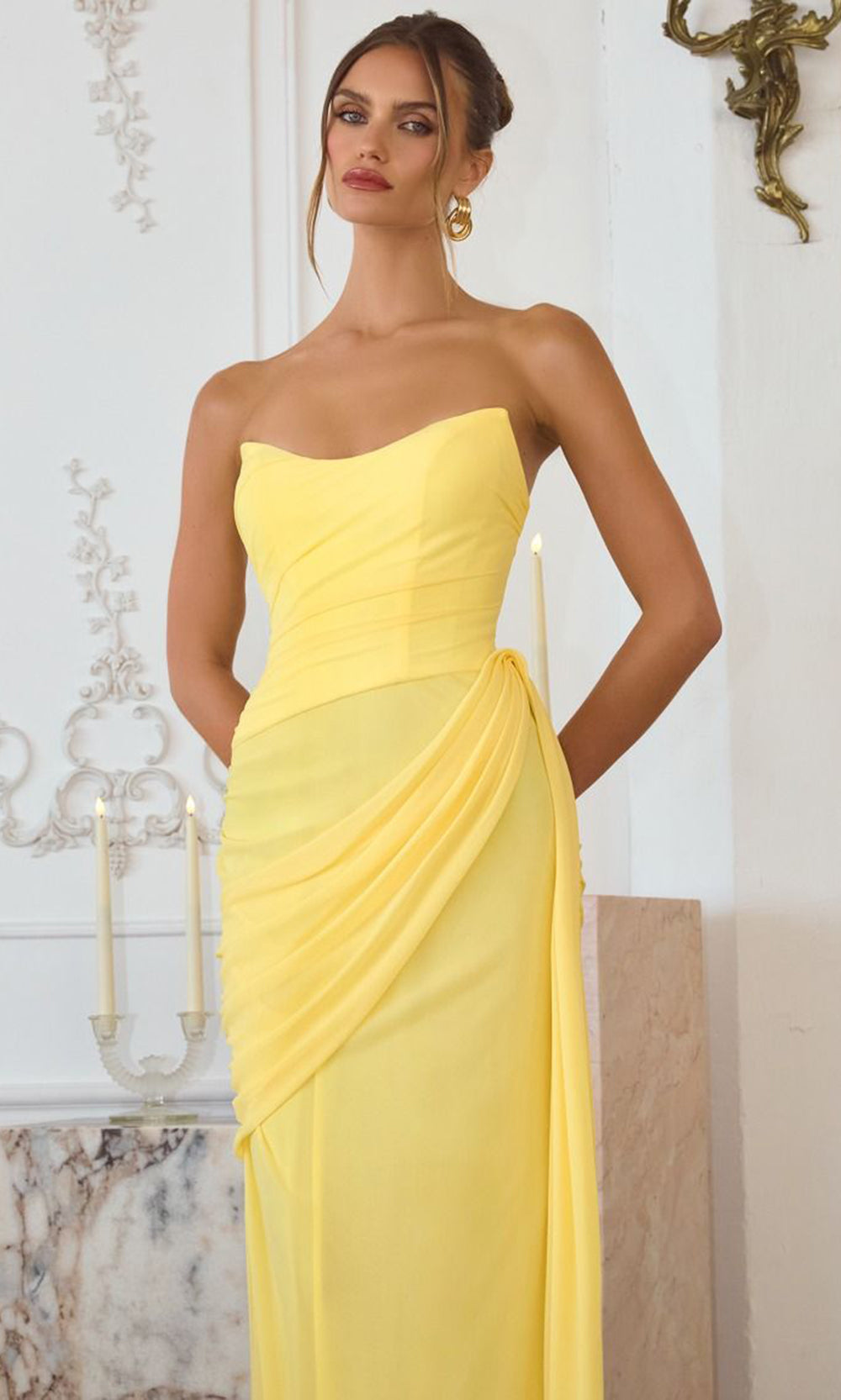 Amoris by Ladivine T726 - Strapless Column Skirt Evening Gown Bridesmaid Dresses in Yellow