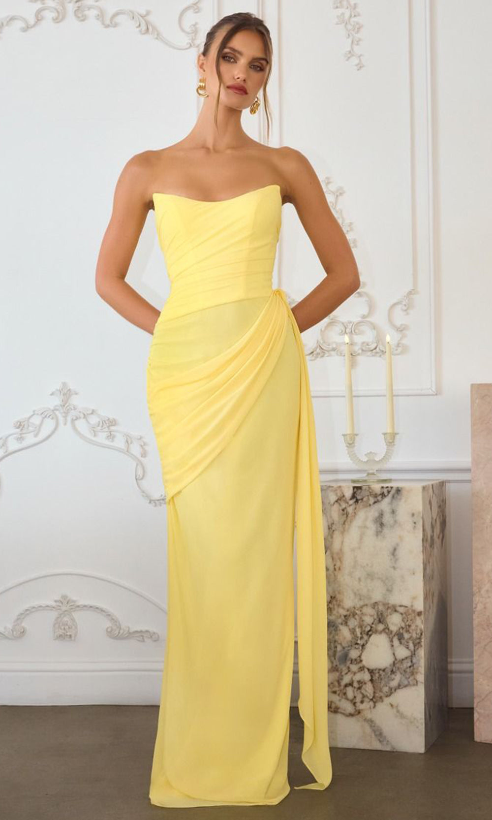 Amoris by Ladivine T726 - Strapless Column Skirt Evening Gown Bridesmaid Dresses in Yellow