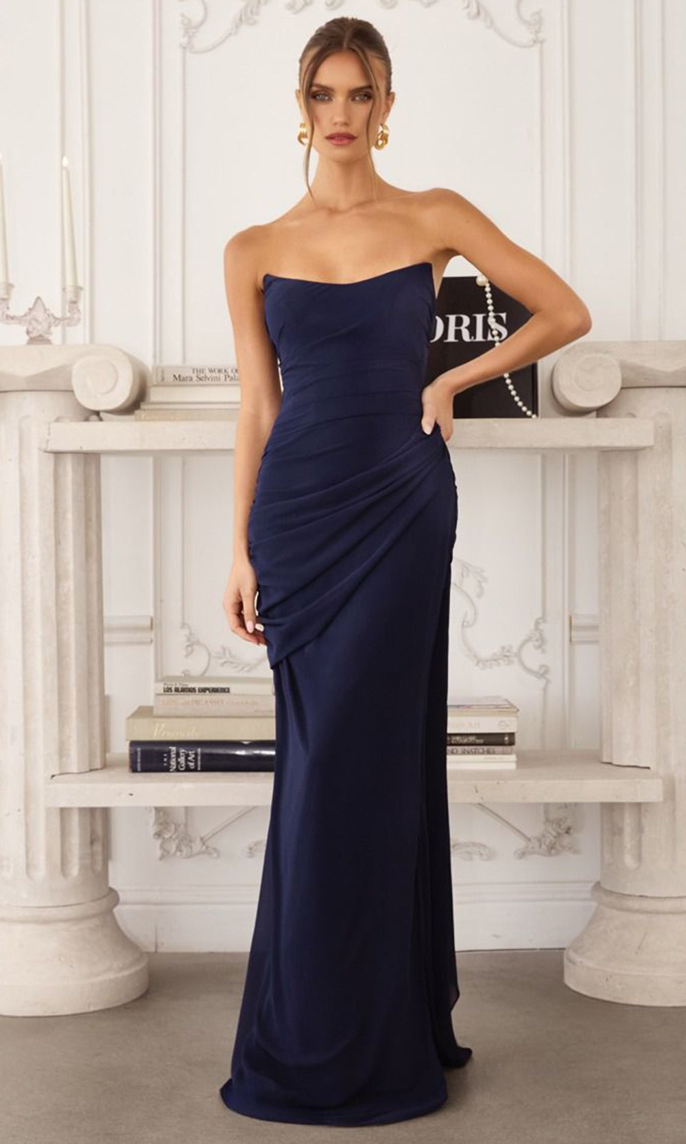 Amoris by Ladivine T726 - Strapless Column Skirt Evening Gown Bridesmaid Dresses in Navy