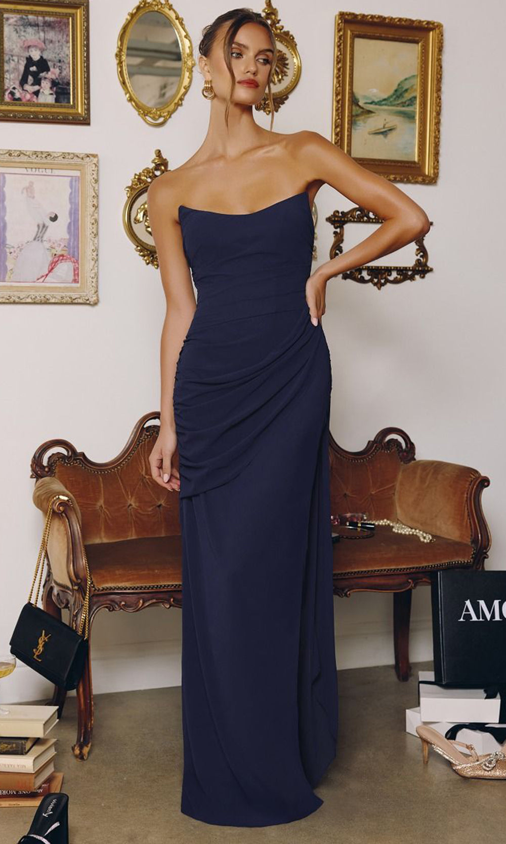 Amoris by Ladivine T726 - Strapless Column Skirt Evening Gown Bridesmaid Dresses in Navy