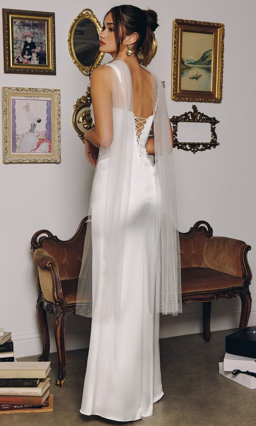 Amoris by Ladivine T729W - Sleeveless Sheath Gown with Sheer Scarf Wedding Dresses in Off White
