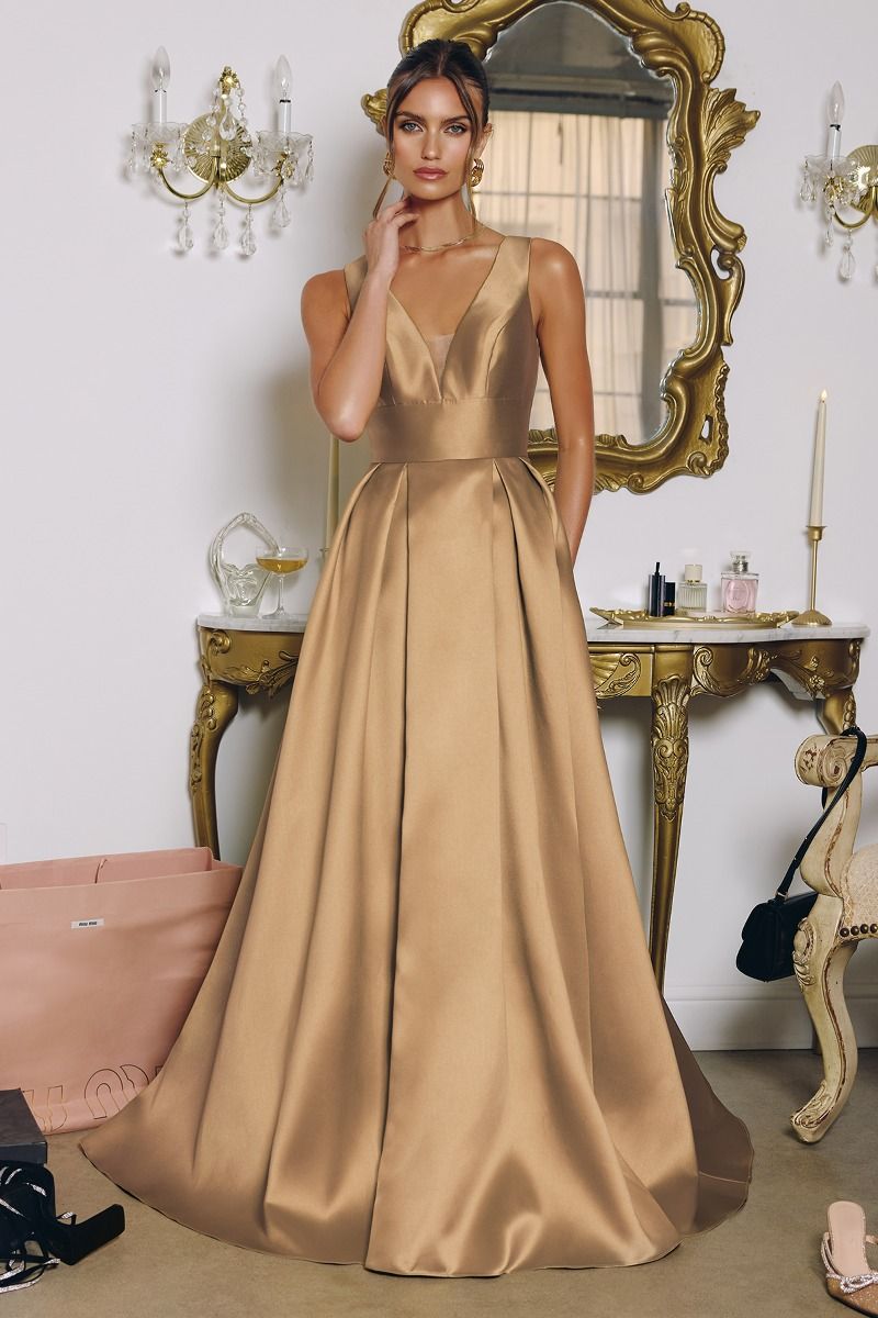Amoris by Ladivine T814 - Sleeveless Deep V Neck Ballgown