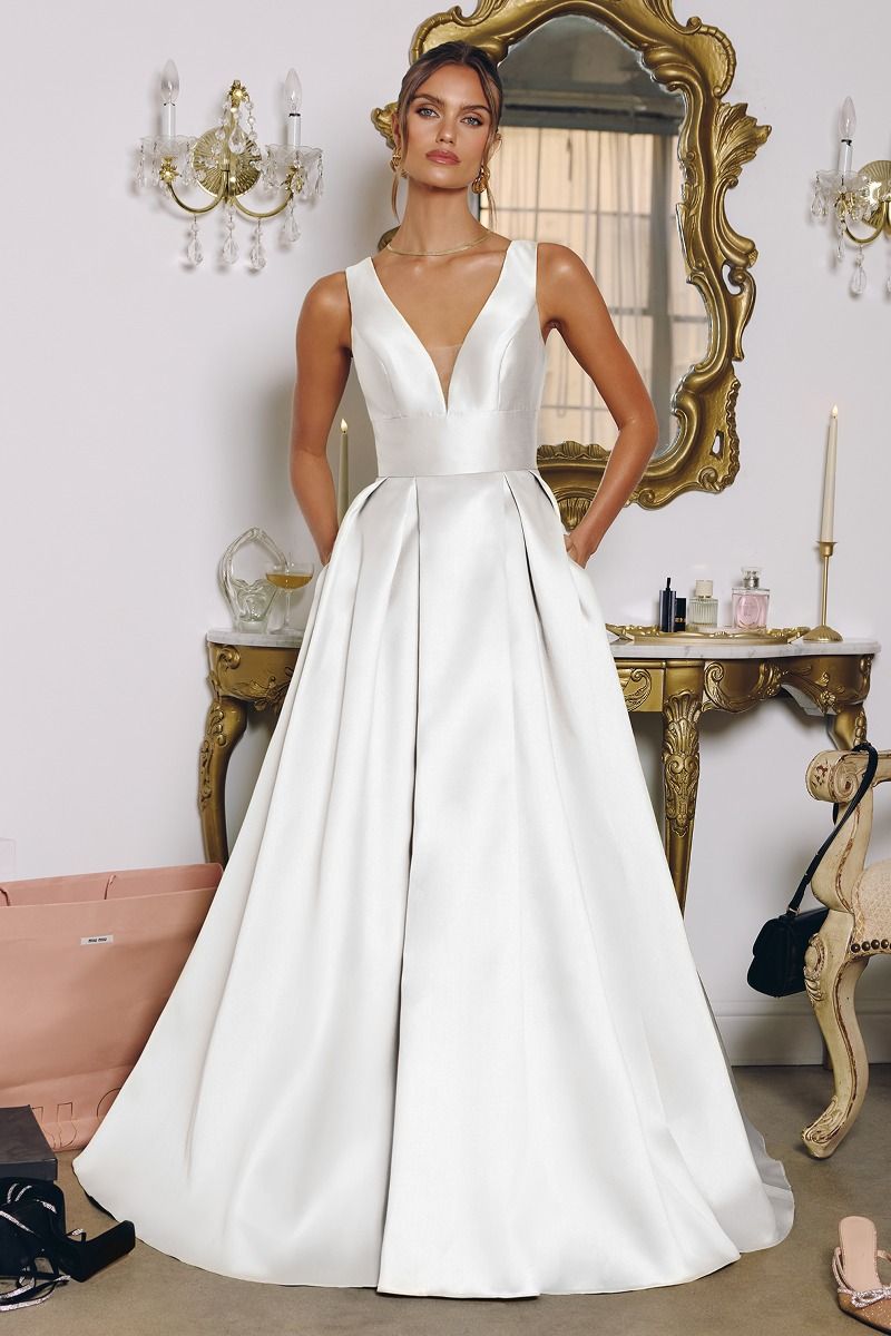 Amoris by Ladivine T814W - Deep V Neck Bridal Gown