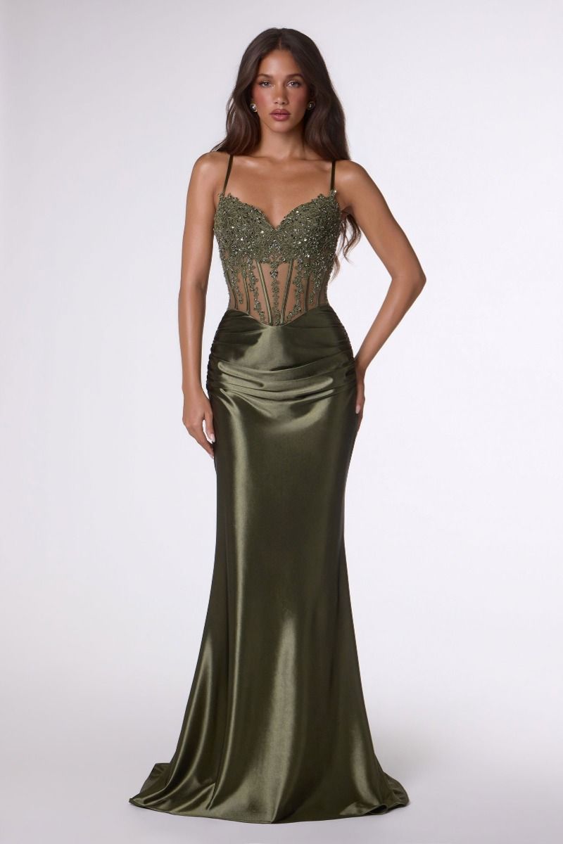 Amoris by Ladivine T819 - Metallic Satin Embellished Corset Gown