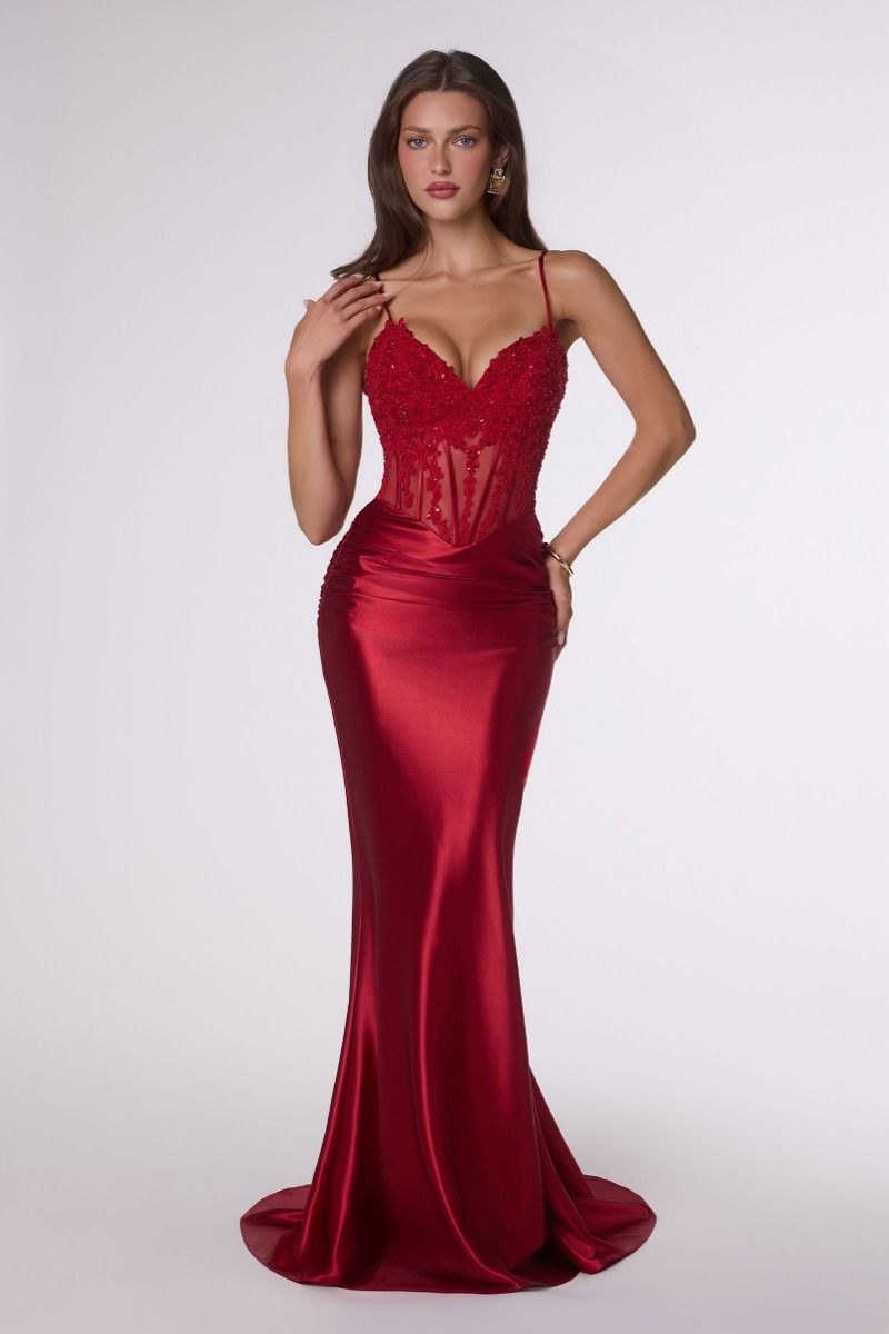 Amoris by Ladivine T819 - Metallic Satin Embellished Corset Gown