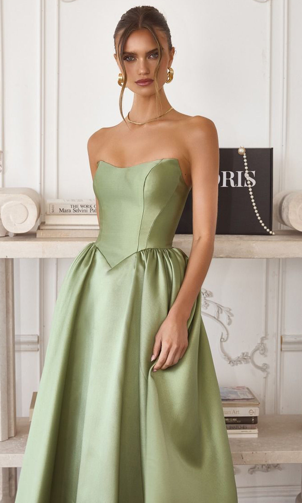 Amoris by Ladivine T822 - Lace-Up Back A-Line Midi Dress Cocktail Dresses in Sage