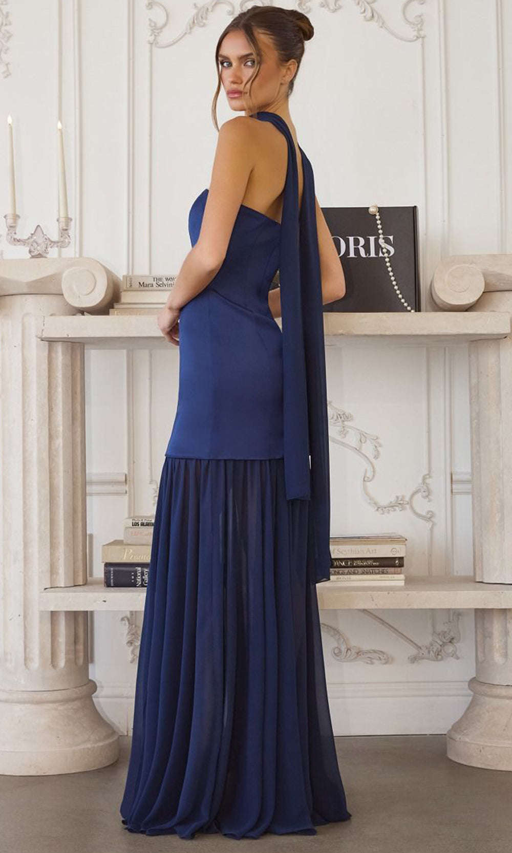 Amoris by Ladivine T825 - Strapless Sheath Gown with Neck Scarf Bridesmaid Dresses in Navy