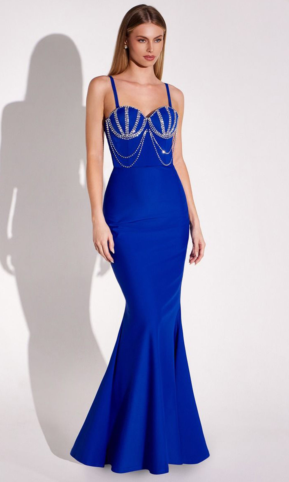 Amoris by Ladivine T9003 - Cutout Back Embellished Long Gown Prom Dresses in Royal