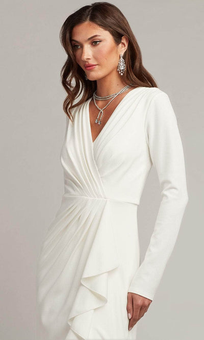 Tadashi Shoji BOS20704LBR - Kleiman Crepe Sheath Cascading Drape Gown Mother Of The Bride Dresses