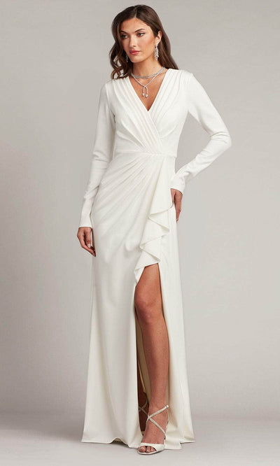 Tadashi Shoji BOS20704LBR - Kleiman Crepe Sheath Cascading Drape Gown Mother Of The Bride Dresses