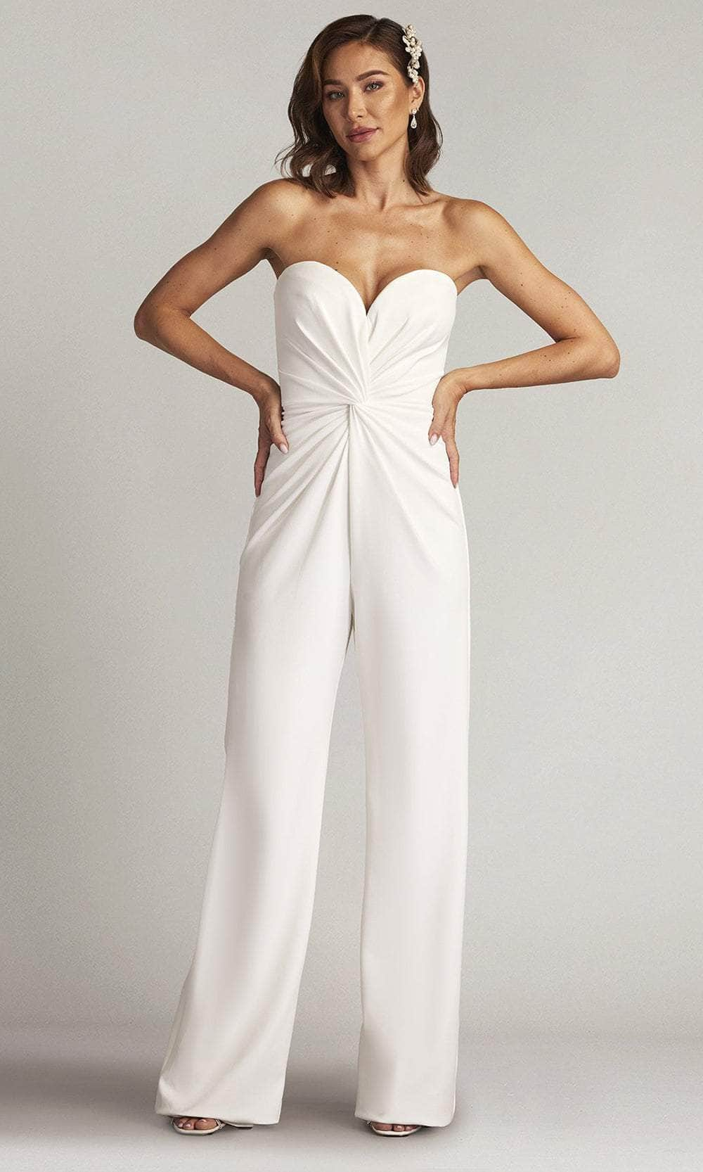 Tadashi Shoji BOS24375Y - Twist Detail Strapless Jumpsuit Formal Pantsuits XXS / Ivory