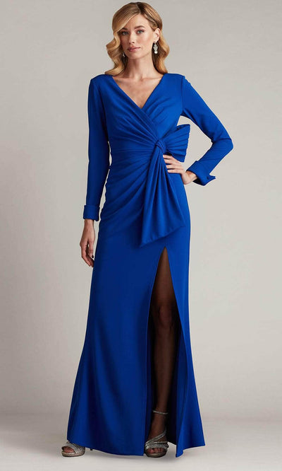 Tadashi Shoji BOS24469L - Long Sleeve Drape Bow Gown Mother Of The Bride Dresses XXS / Mystic Blue