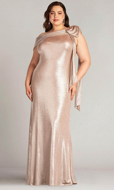 Tadashi Shoji BSJ18371LQ - Valia Bow-Shoulder Lame Gown - PLUS SIZE Mother of the Bride Dresses 1X / Antique Pink