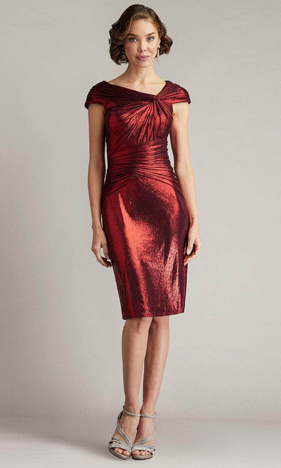 Tadashi Shoji BSJ24335M - Bex Metallic Twist-Drape Asymmetric Dress Homecoming Dresses XXS / Lava Red