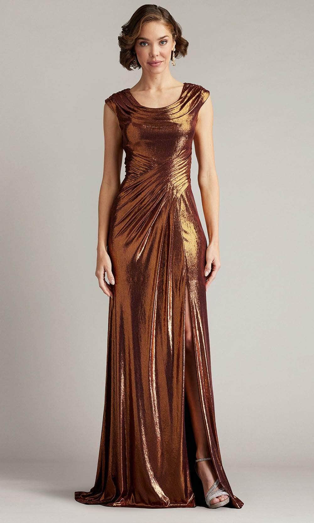 tadashi shoji metallic dress Alysia Off-Shoulder Pleated Drape Metallic Gown Tadashi Shoji Official Online Boutique