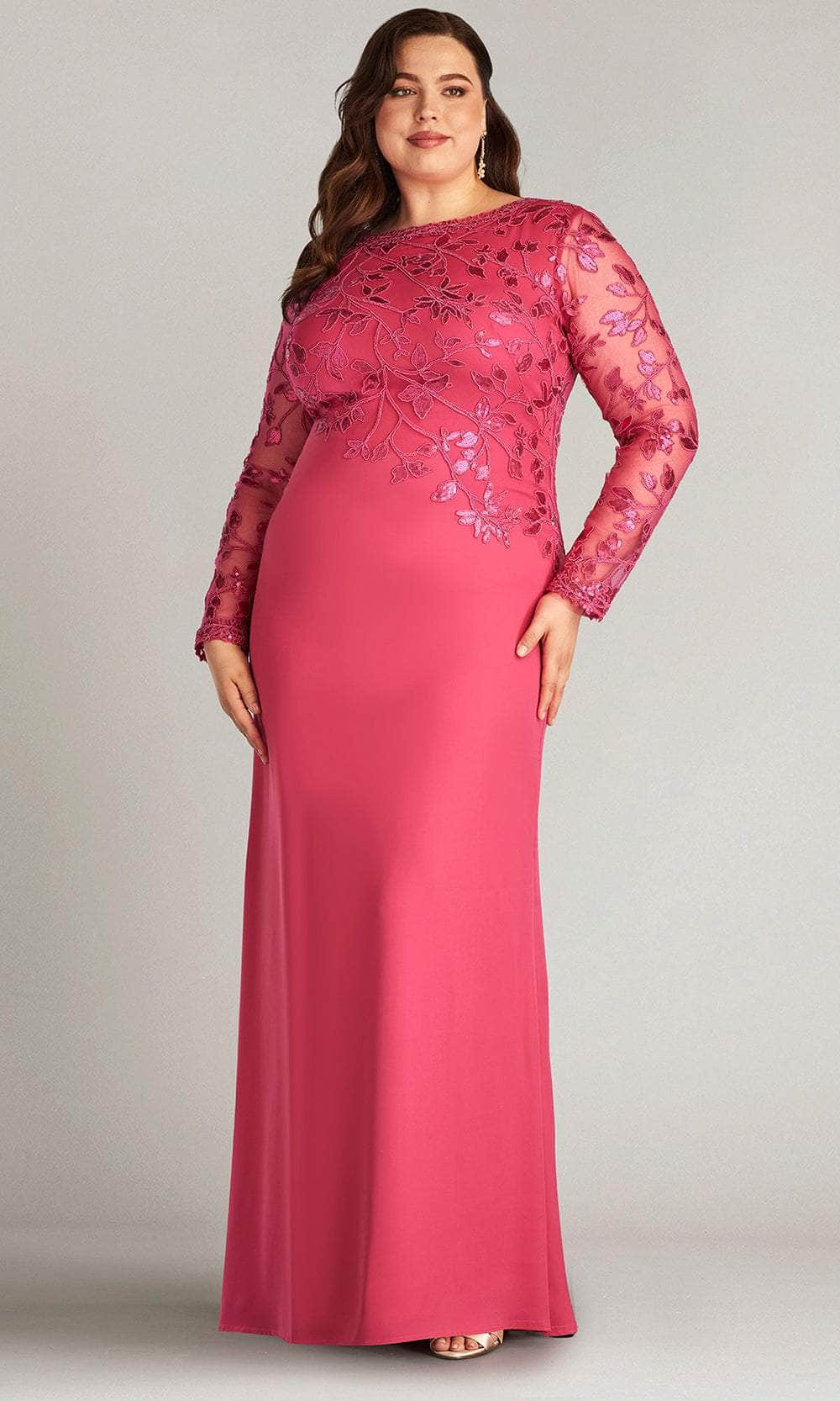 Tadashi Shoji CAJ16206LXYQ - Bradwell Embroidered Crepe Gown - PLUS SIZE Mother of the Bride Dresses 14Q / Dahlia