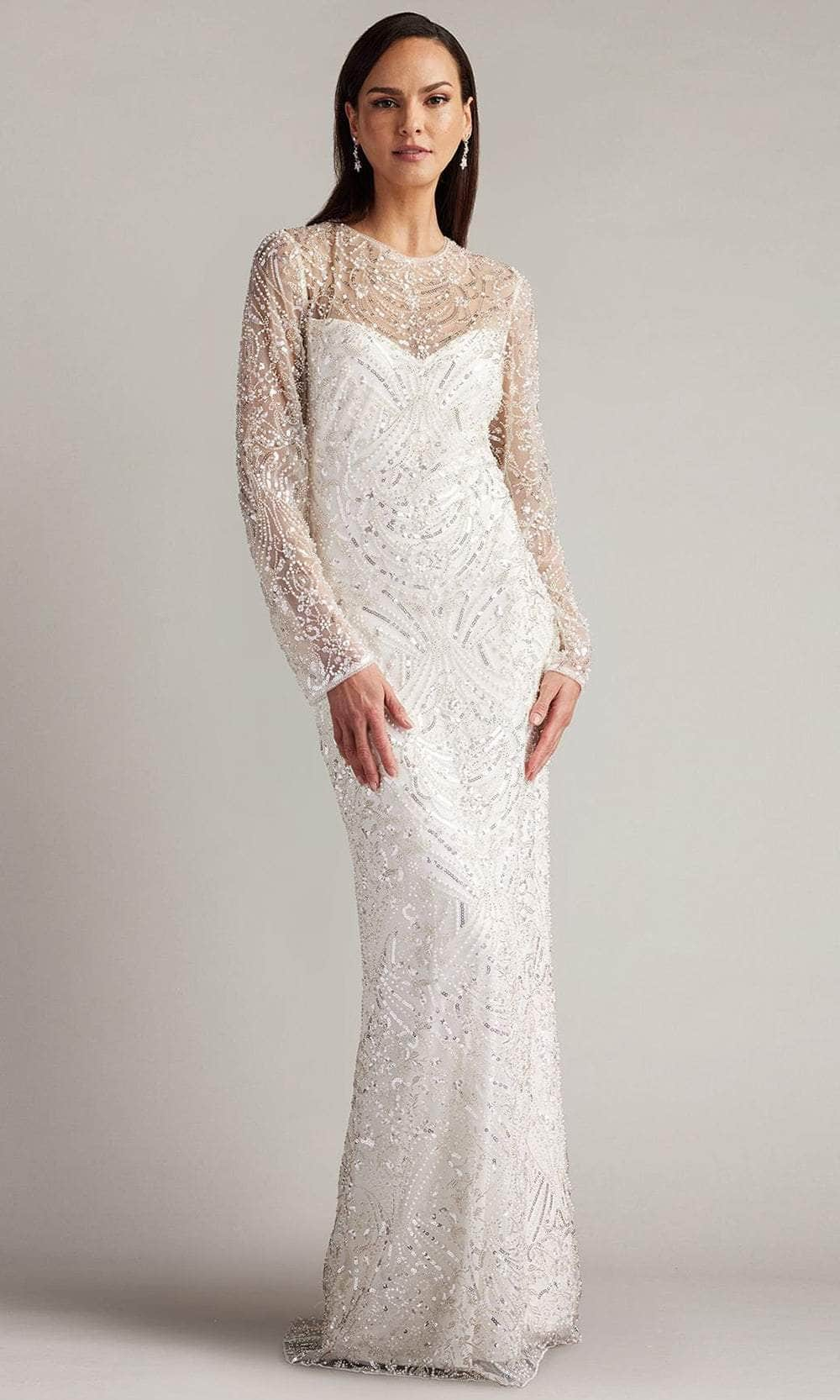 Tadashi Shoji CCY23412LBR - Long Sleeve Beaded Bridal Gown Wedding Dresses 0 / Ivory