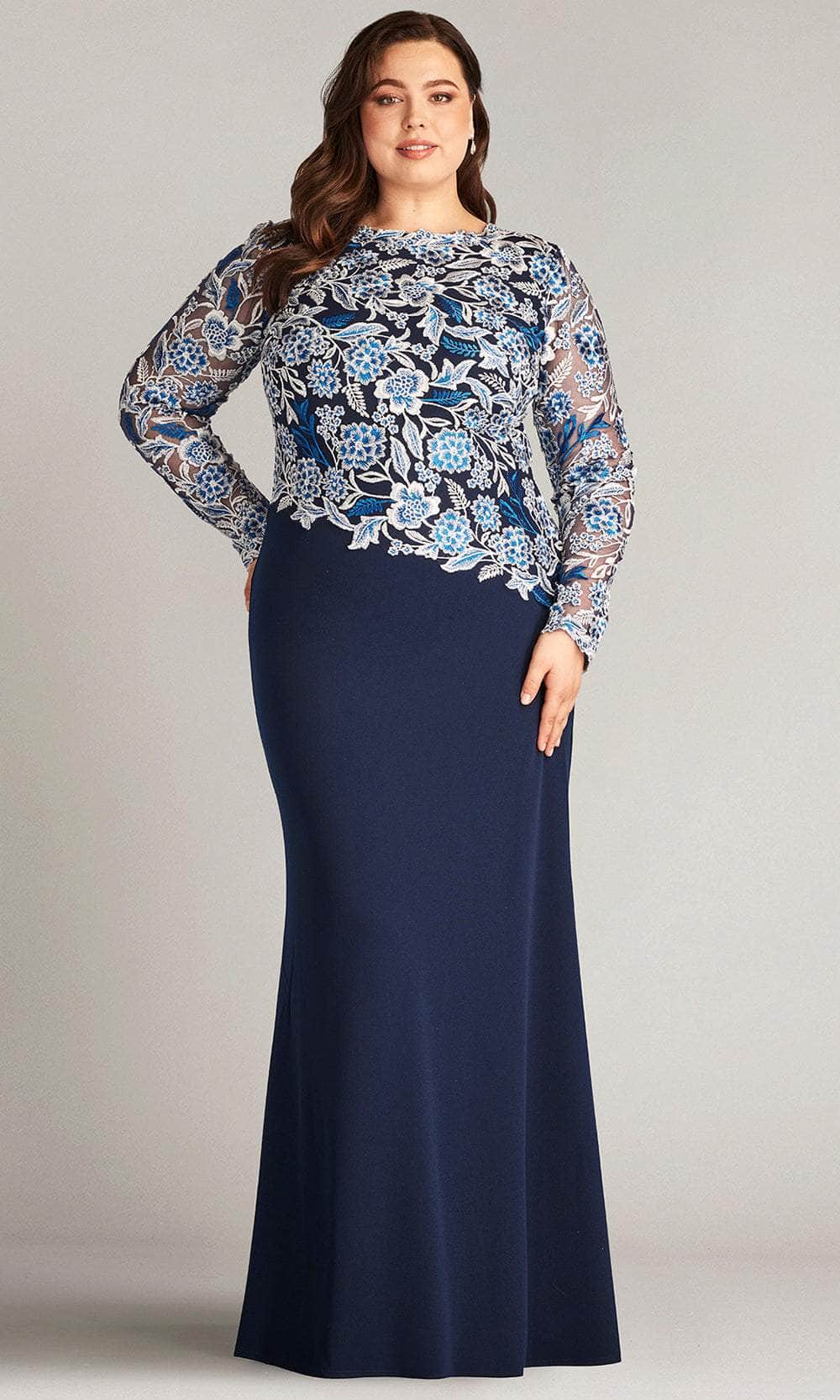 Tadashi Shoji Plus Long Sleeve Embroidered-Bodice Gown, Womens, 20W, Blue Violet/Navy Tadashi Shoji Plus Long Sleeve Embroidered-Bodice Gown, Womens, 20W, Blue Violet/Navy